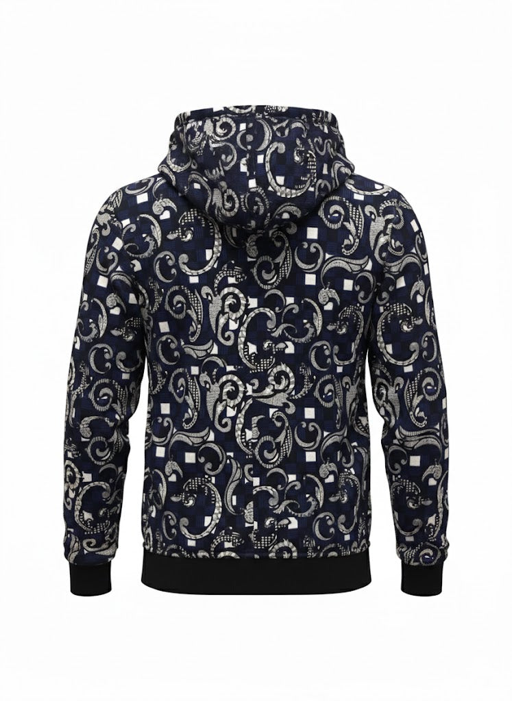 Versace Baroque Print Full-Zip Hoodie â€“ Navy/Cream