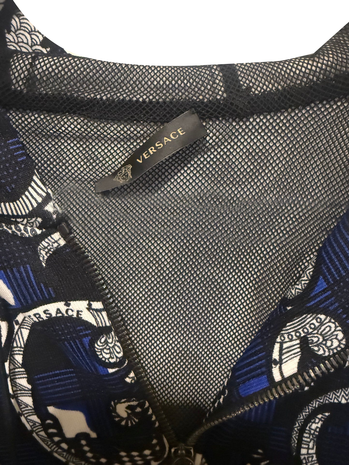 Versace Baroque Print Full-Zip Hoodie â€“ Navy/Cream