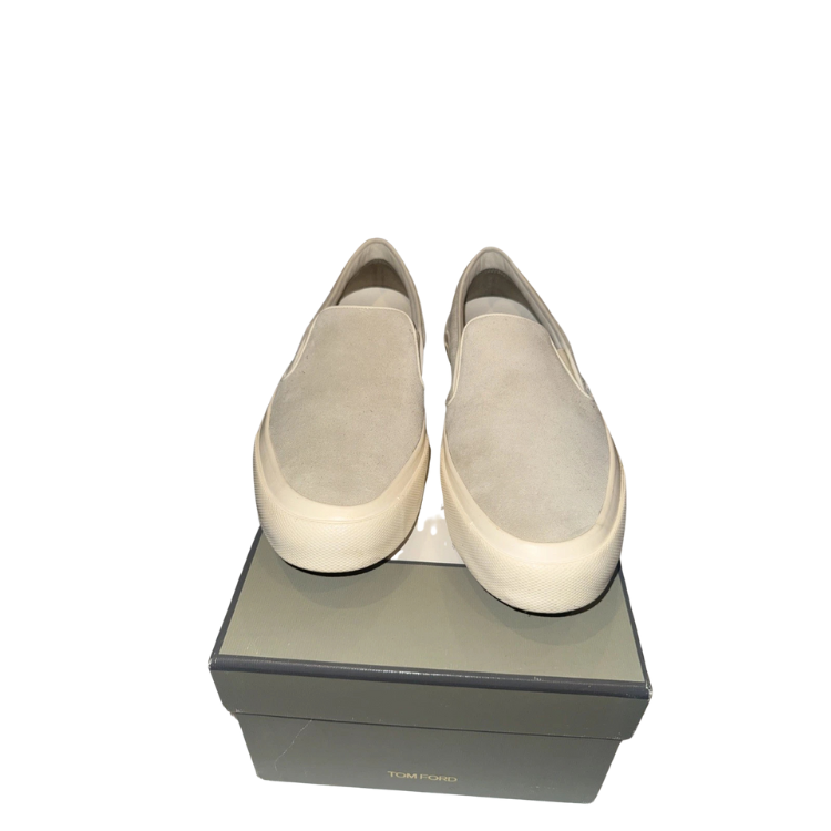 Tom Ford Cambridge Tan Cream Canvas Slip-On Sneakers Size 43