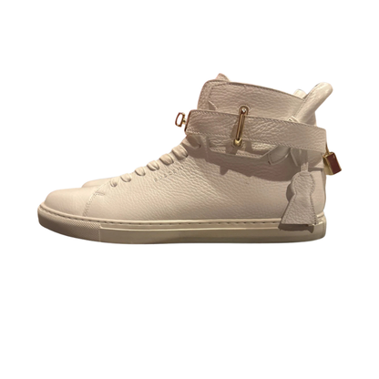 Buscemi 100MM white leather high-top sneakers with gold-plated hardware Size 43