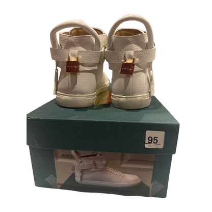 Buscemi 100MM white leather high-top sneakers with gold-plated hardware Size 43