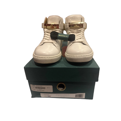 Buscemi 100MM white leather high-top sneakers with gold-plated hardware Size 43
