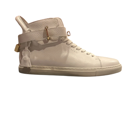 Buscemi 100MM white leather high-top sneakers with gold-plated hardware Size 43