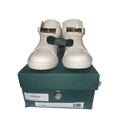 Buscemi 100MM white leather high-top sneakers with gold-plated hardware Size 43