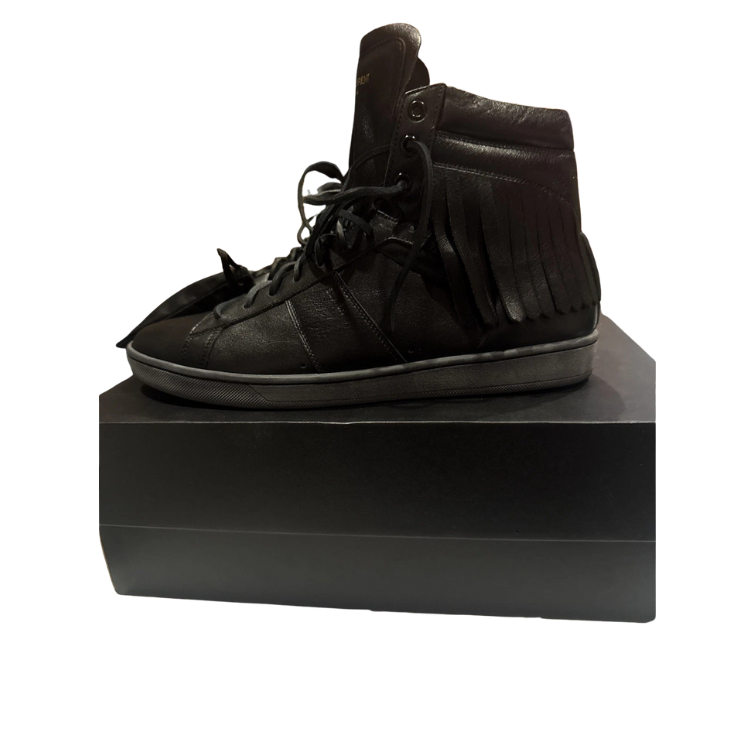 Saint Laurent Black Leather Classic Court High-top Fringe Sneaker Men's Size 43!