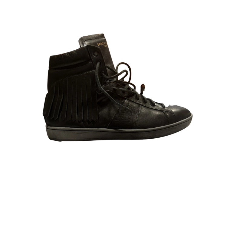 Saint Laurent Black Leather Classic Court High-top Fringe Sneaker Men's Size 43!