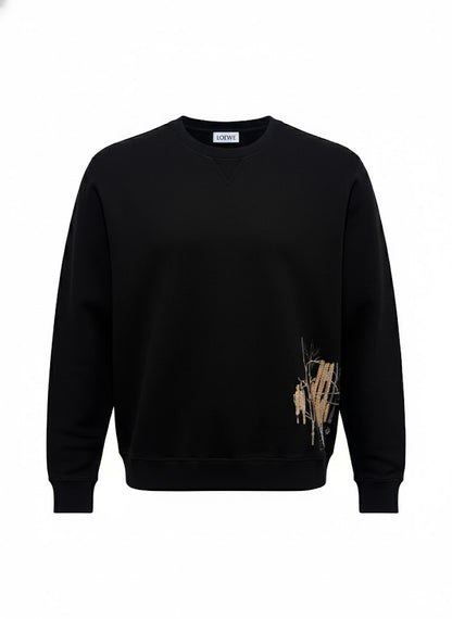 LOEWE Black Crewneck Sweatshirt with Embellished Hem Detail Size Medium