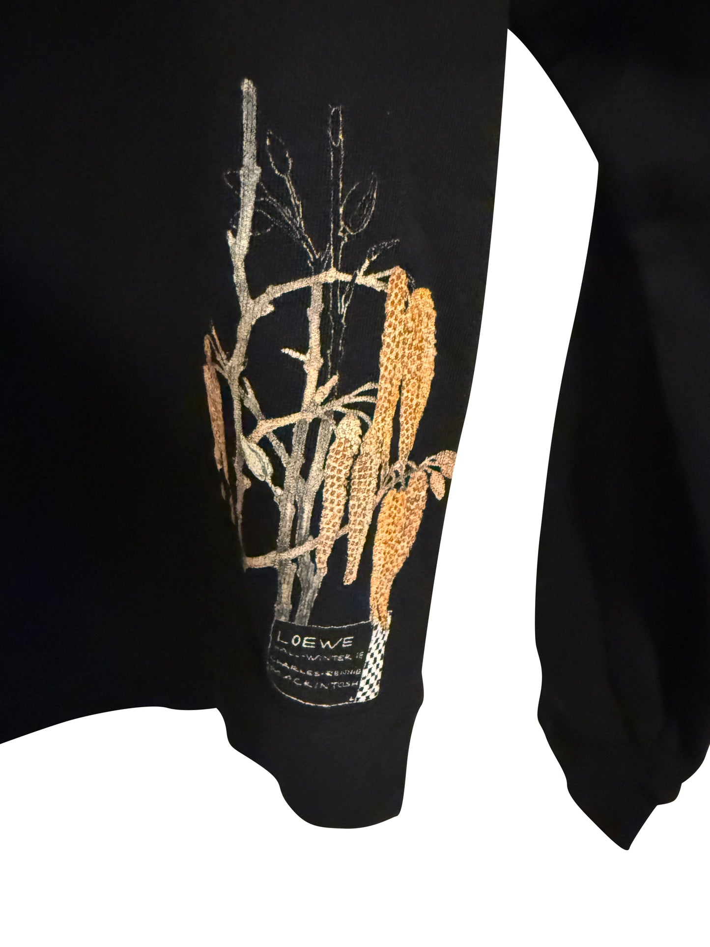 LOEWE Black Crewneck Sweatshirt with Embellished Hem Detail Size Medium