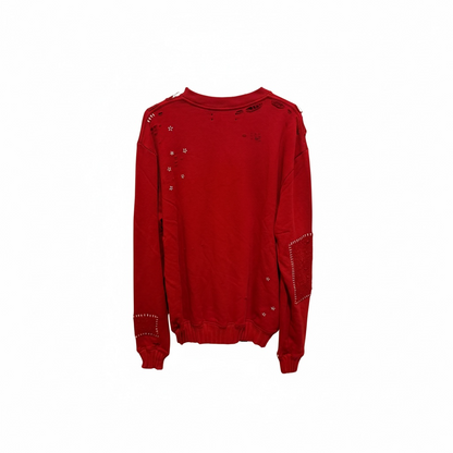 AMIRI Crocodile Logo Distressed Crewneck Sweatshirt Red Size Medium