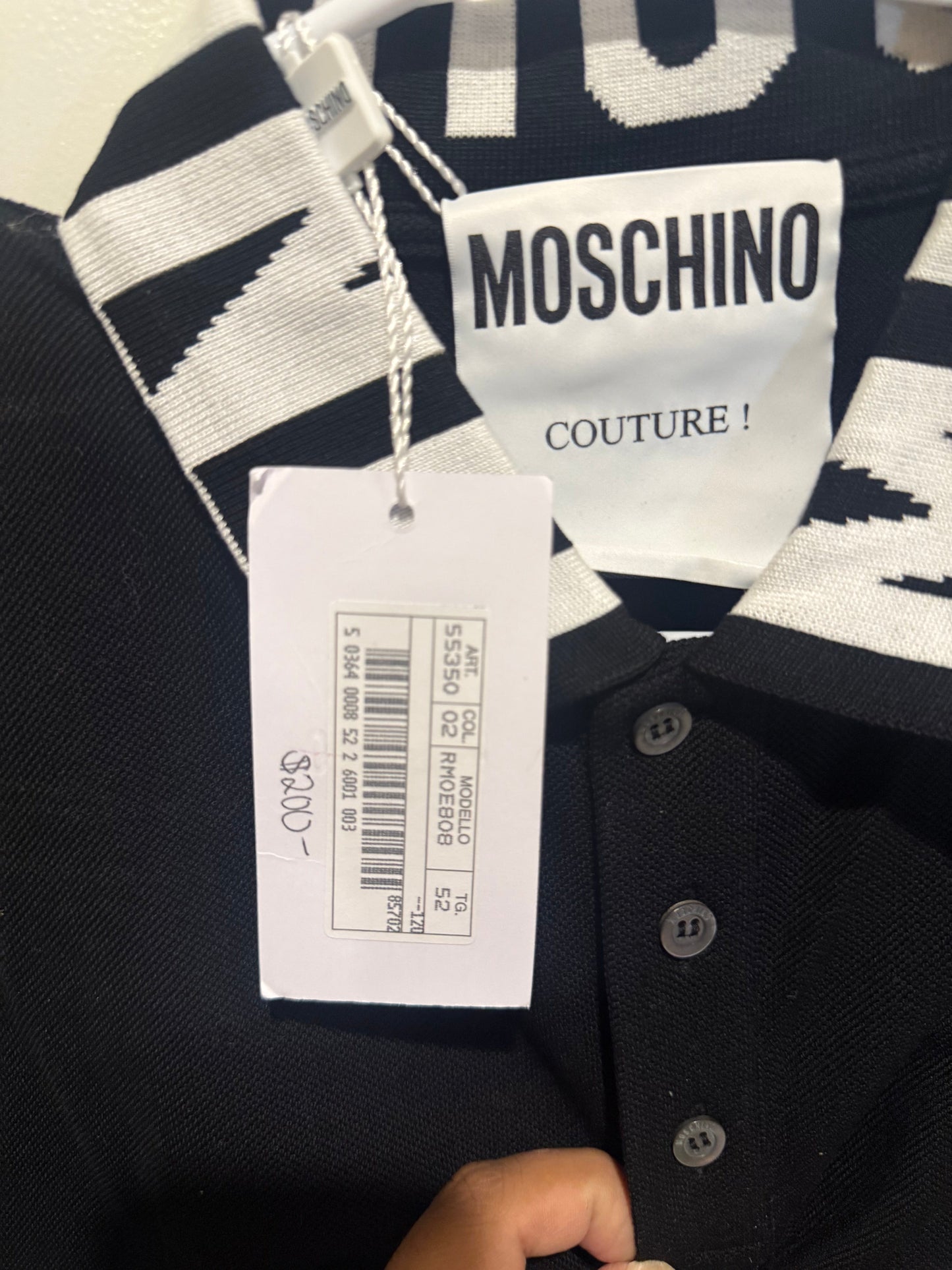 Moschino Couture Logo Collar Black Polo Shirt