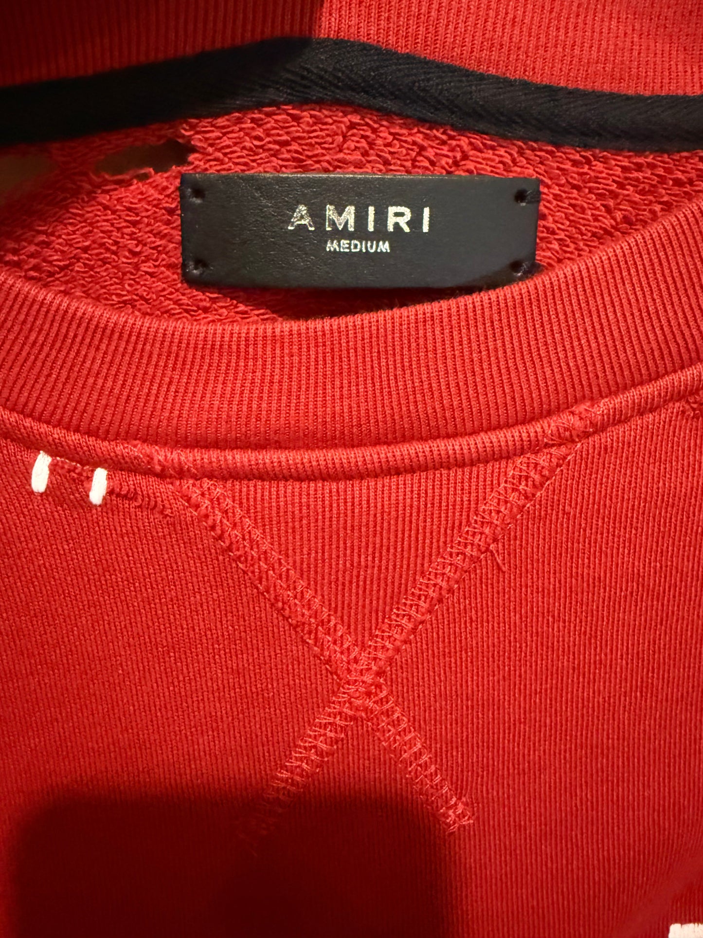 AMIRI Crocodile Logo Distressed Crewneck Sweatshirt Red Size Medium