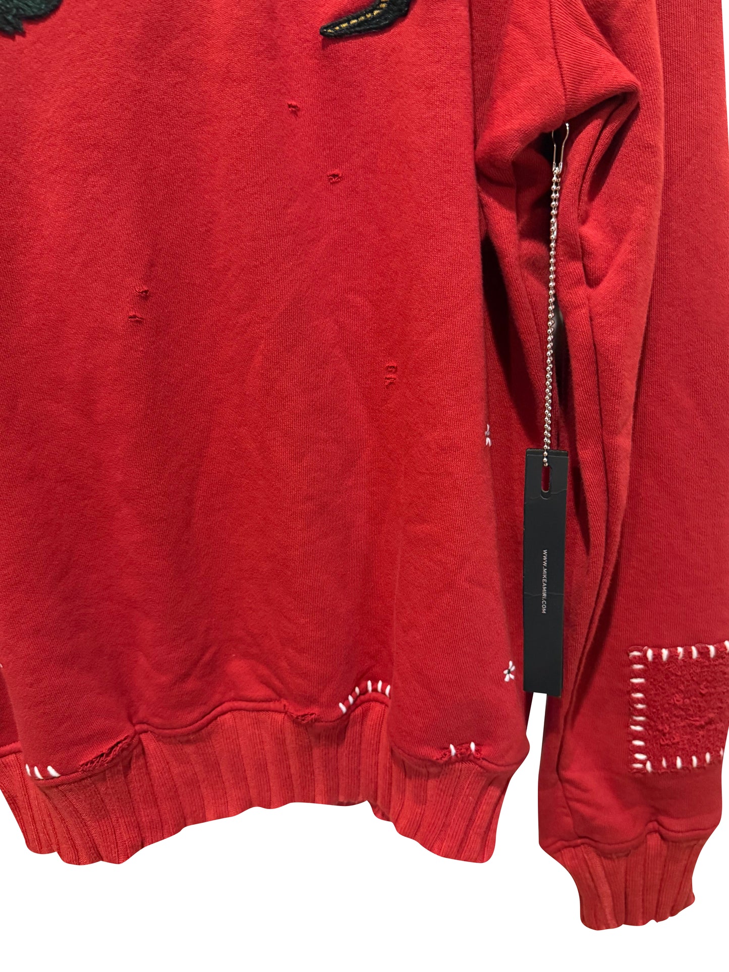 AMIRI Crocodile Logo Distressed Crewneck Sweatshirt Red Size Medium