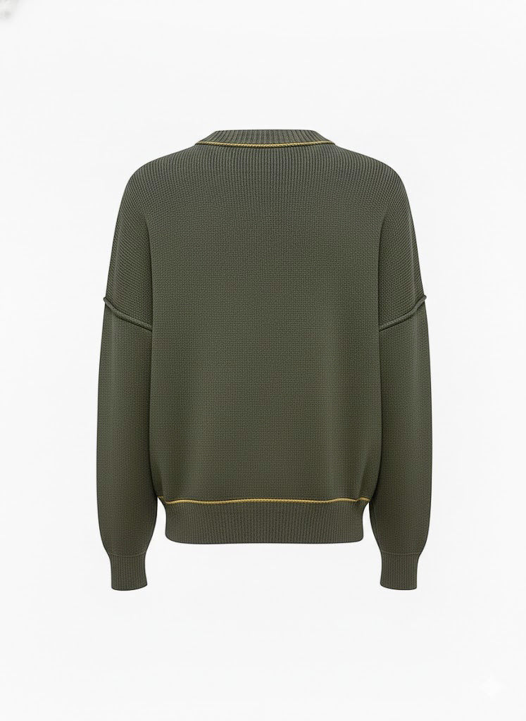 Palm Angels Flame Patch Knit Sweater â€“ Olive Green Size Medium