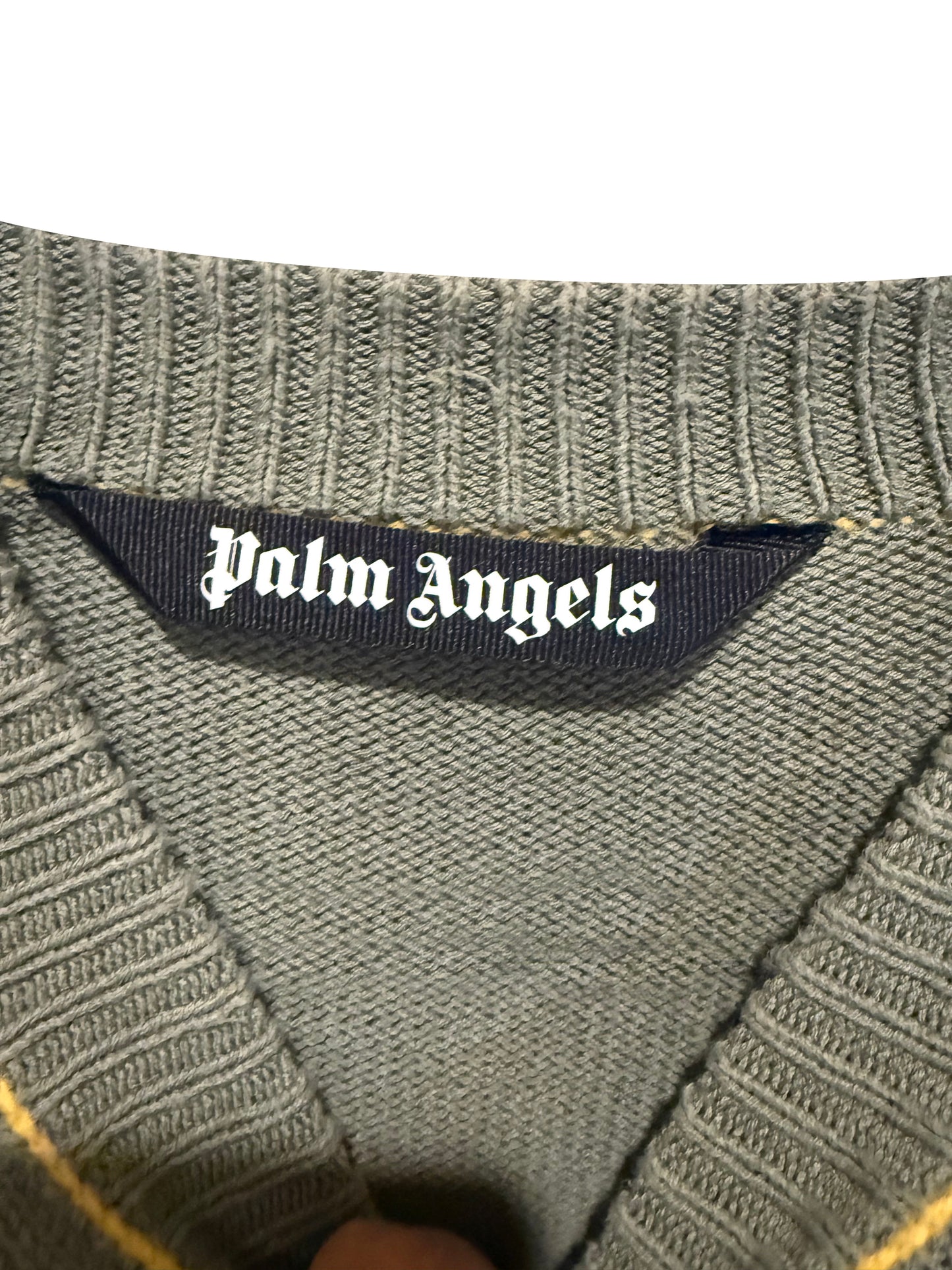 Palm Angels Flame Patch Knit Sweater â€“ Olive Green Size Medium
