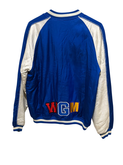 A Bathing Ape (BAPE) Shark Embroidered Varsity Bomber Jacket Blue Size Large