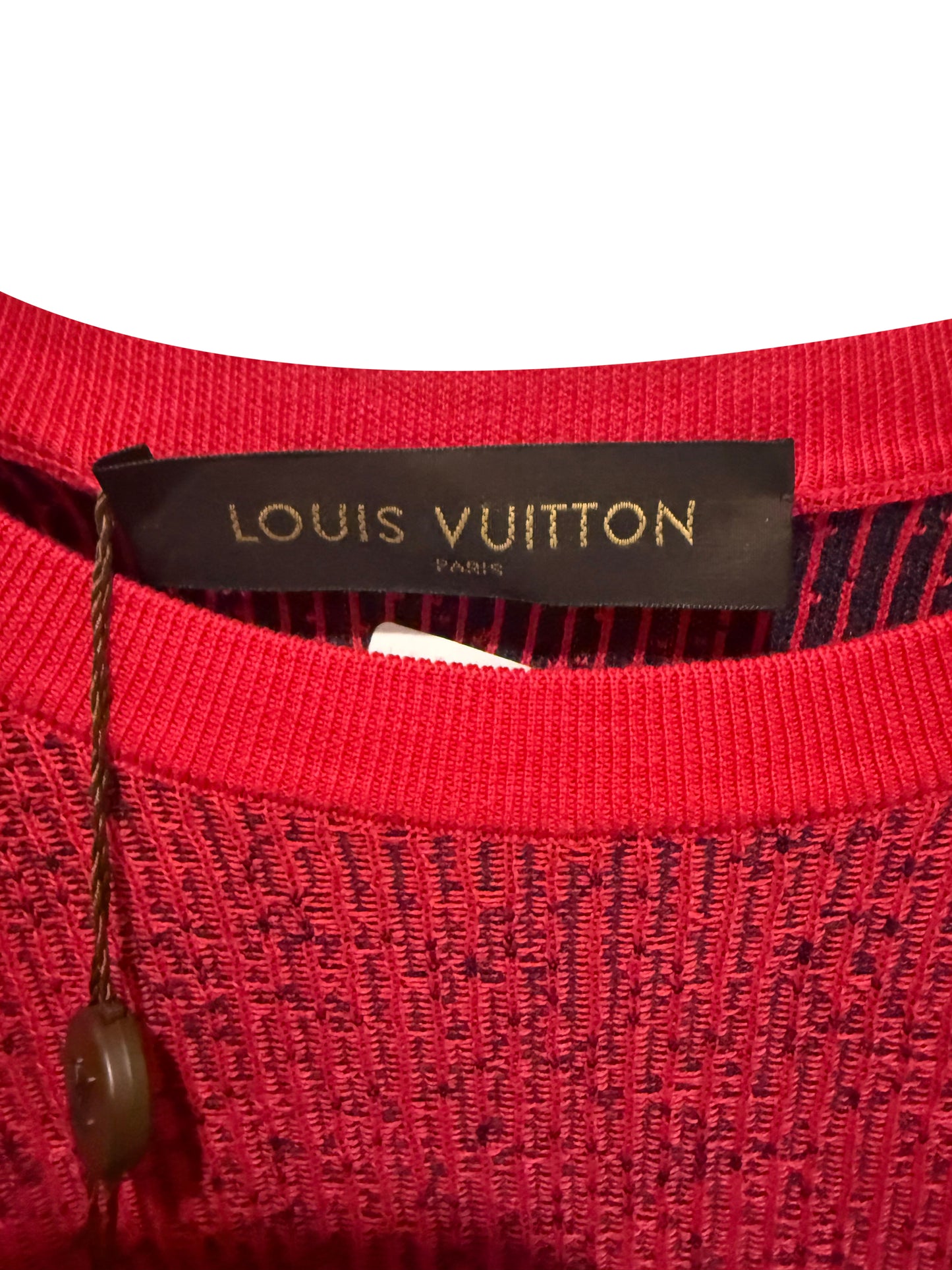 Louis Vuitton Red/Black Melange Knit Crewneck Sweater Size Large